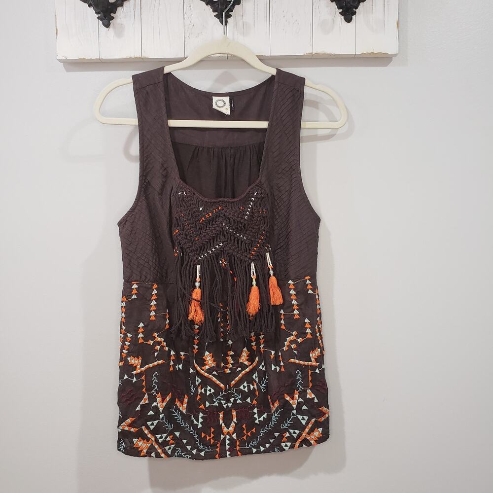 Akemi + Kin Embroidered Tassel Boho Tank Top M